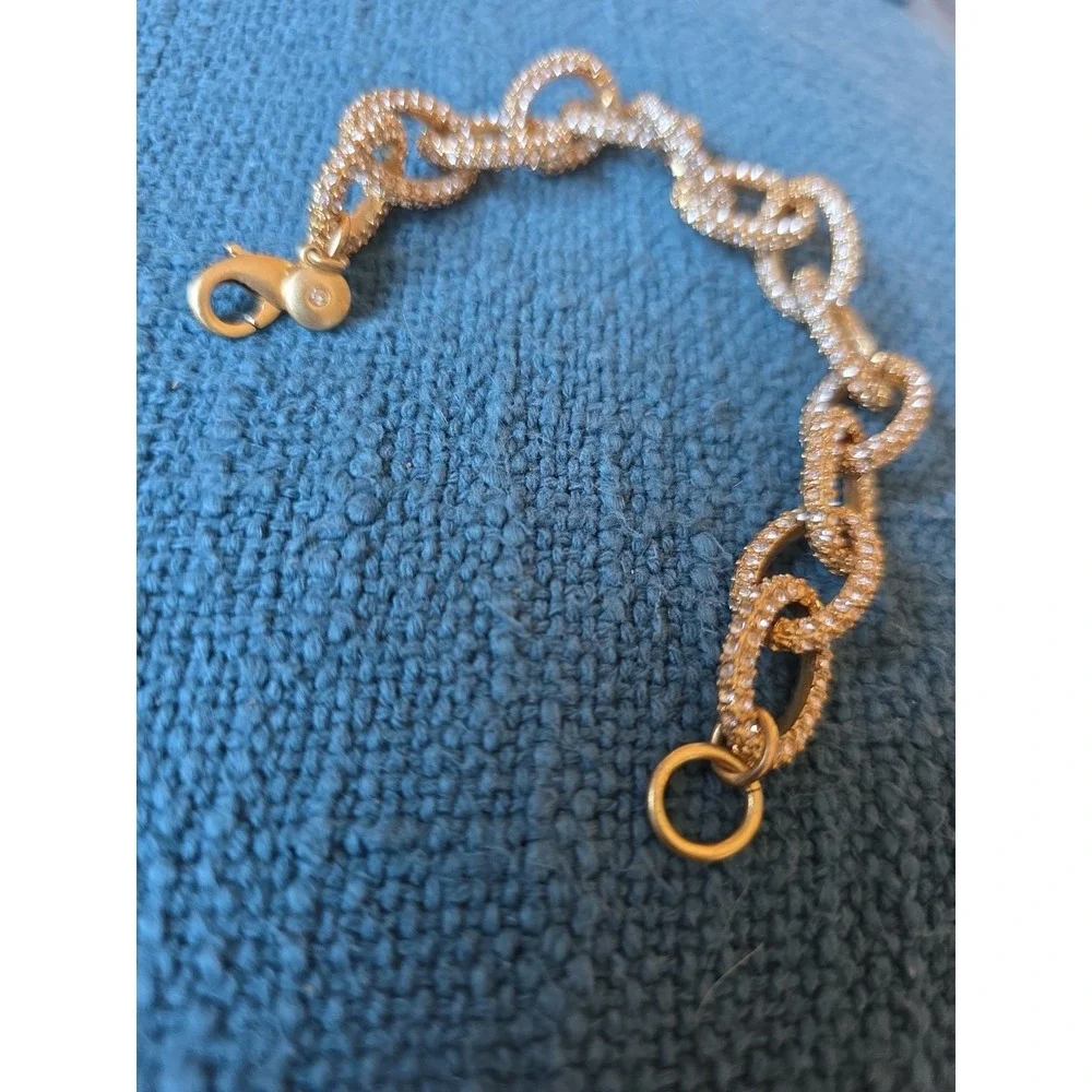 J Crew Bracelet Pave Crystal Link Gold Tone Chunky Rhinestone 7.5